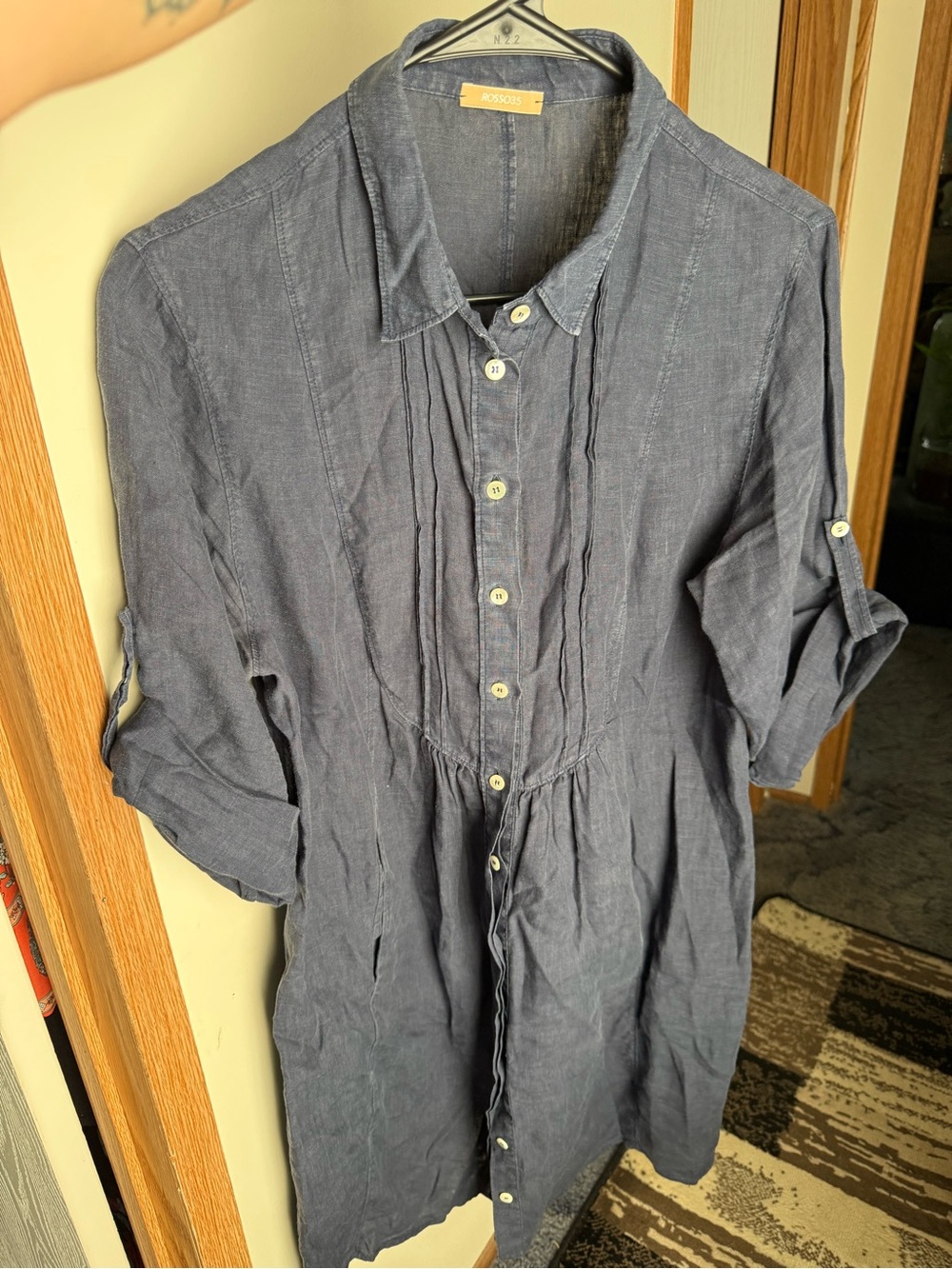 ROSSO35 Blue linen dress